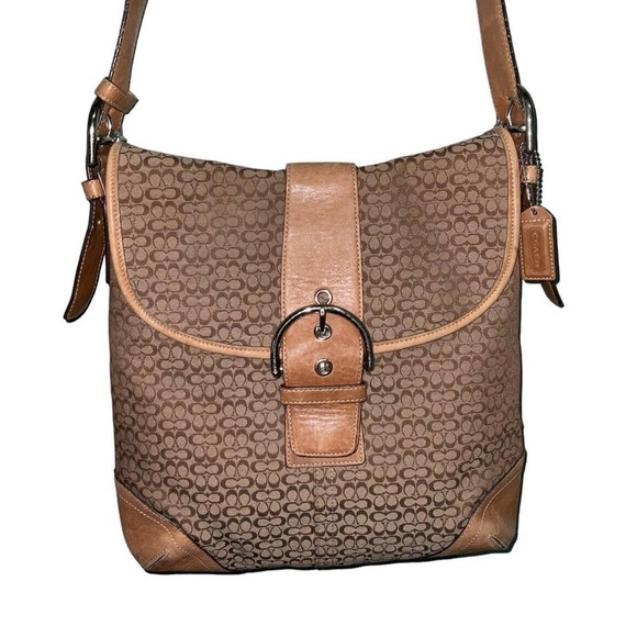 Coach Vintage Crossbody Bag Canvas Leather Trim Brown Beige - Picture 13 of 15